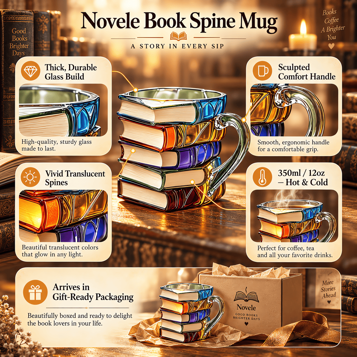 Novele Book Spine Mug materials and details